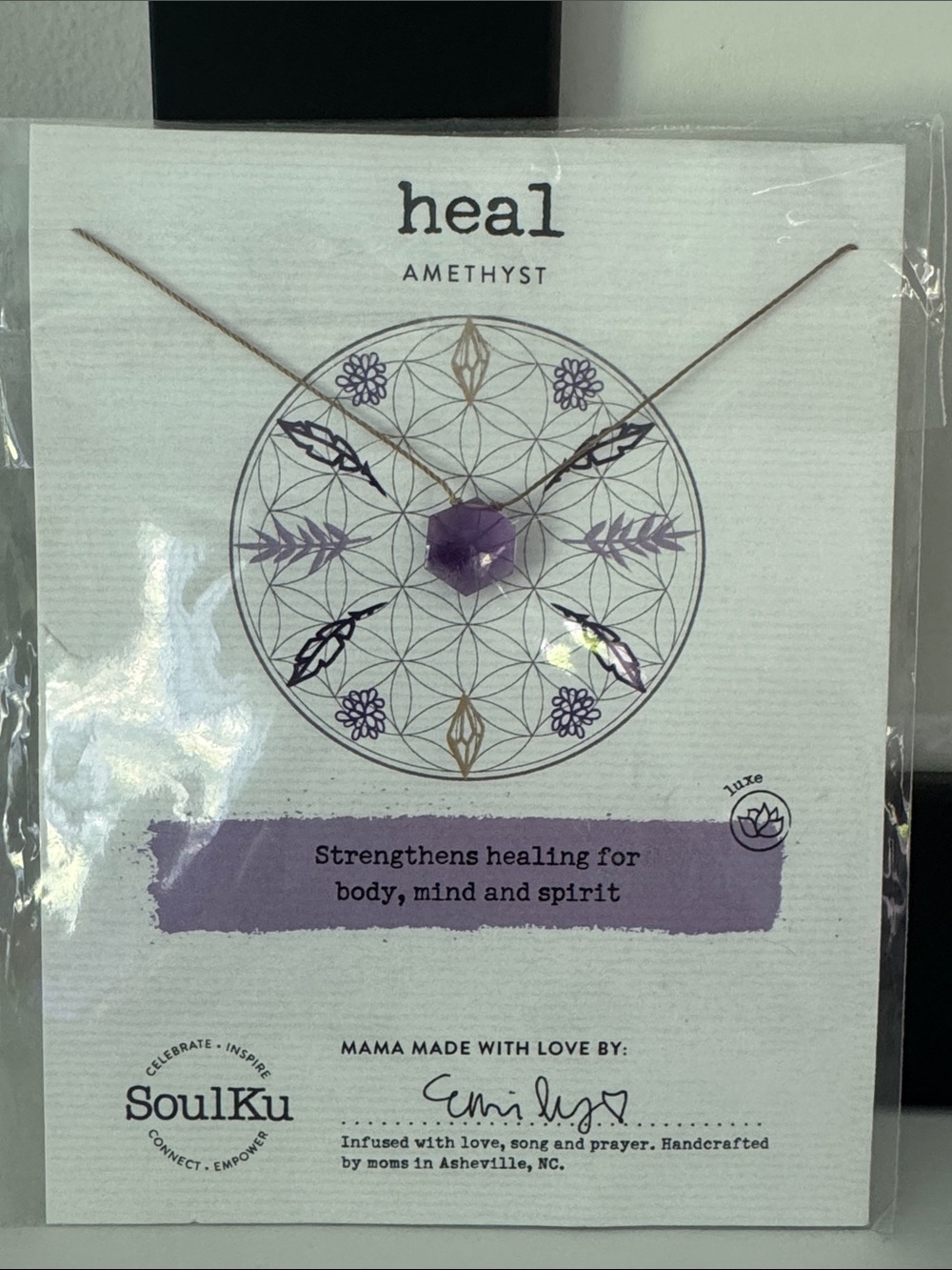 NWT SoulKu Heal Amethyst Pendant Necklace — Purple Healing Crystal